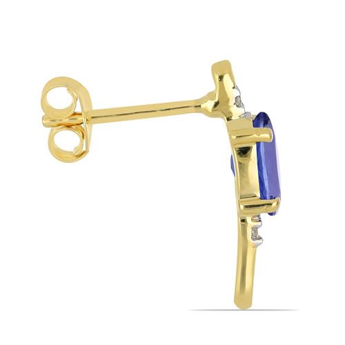 14K GOLD NATURAL TANZANITE GEMSTONE CLASSIC EARRINGS WITH WHITE DIAMOND